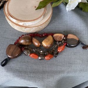 Amber, Gemstone & walnut boho babe bracelet